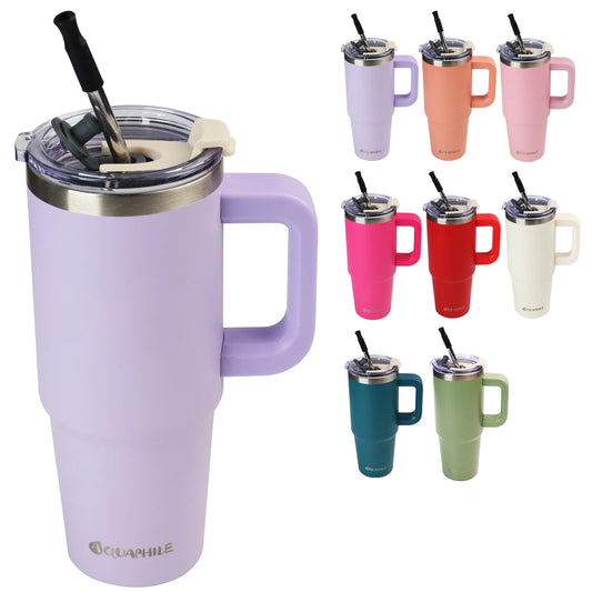 Insulated Tumbler with Leak-Proof Lid and Straw, 30 Oz Insulated Stainless Steel Coffee Mug with Handle, Travel Coffee Mug，Lavender