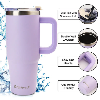 Insulated Tumbler with Leak-Proof Lid and Straw, 30 Oz Insulated Stainless Steel Coffee Mug with Handle, Travel Coffee Mug，Lavender