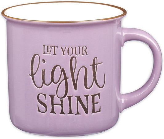 Lavender Camp Style Ceramic Coffee Mug – 13 Oz. Microwave & Dishwasher Safe Inspirational Scripture Coffee & Tea Mug for Women with Bible Verse: Let Your Light Shine – Matthew 5:16