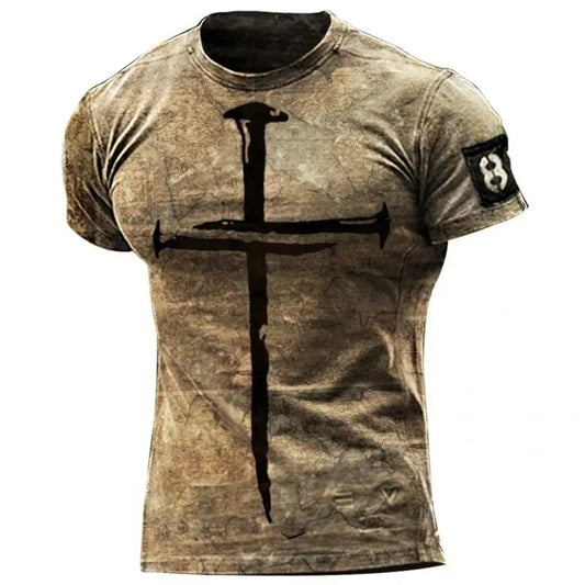 Vintage T-Shirt Christian Jesus 3D Printed Casual Short Sleeve Oversized Cross Tops Tee Summer Fashion Streetwear Men T Shirt