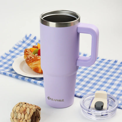 Insulated Tumbler with Leak-Proof Lid and Straw, 30 Oz Insulated Stainless Steel Coffee Mug with Handle, Travel Coffee Mug，Lavender