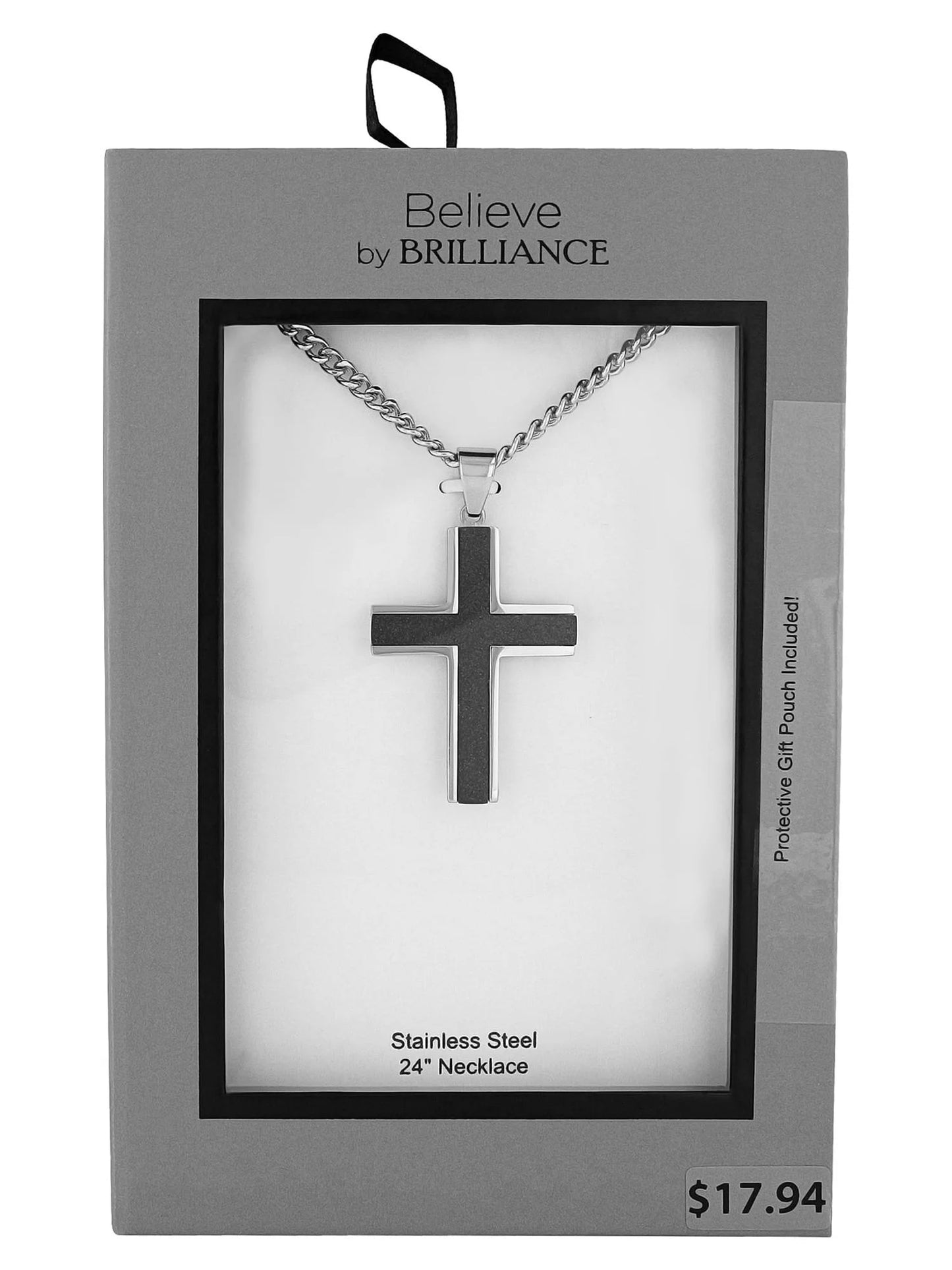 Men'S Stainless Steel Textured Cross Pendant Necklace