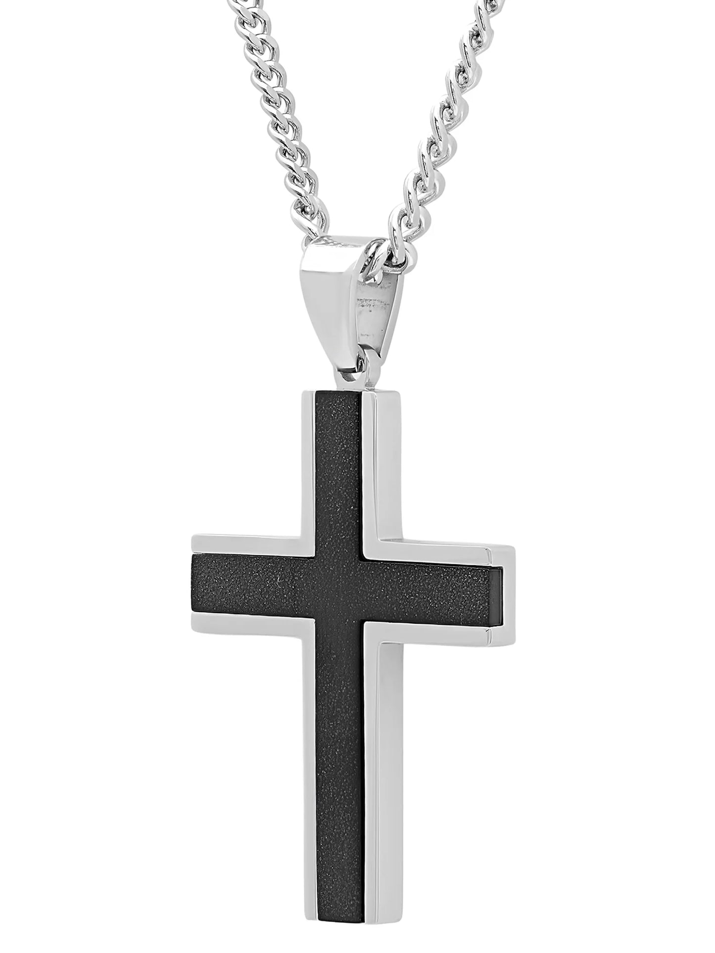 Men'S Stainless Steel Textured Cross Pendant Necklace