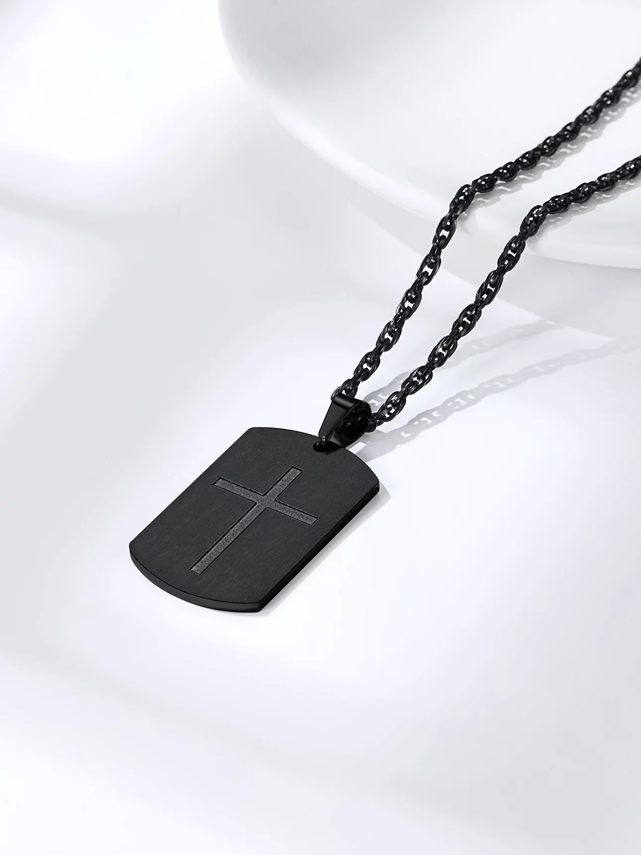 Black Men Cross Tag Necklace Stainless Steel Dog Tag Pendant, You Are Braver Stronger Samarter Inspirational Jewelry Gift for Brother Nephew Son Dad