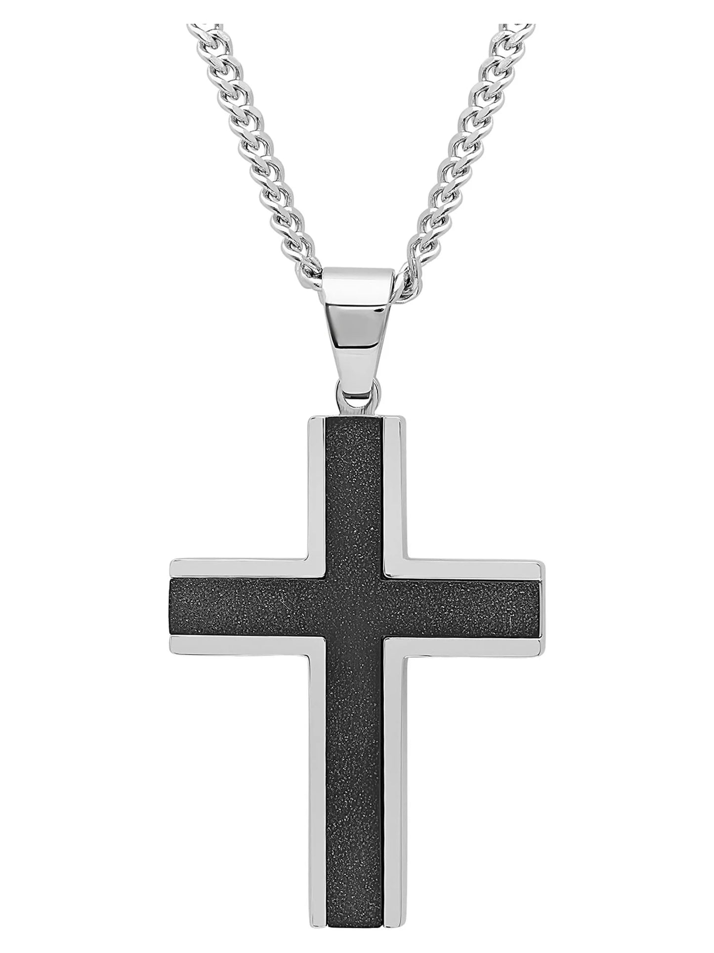 Men'S Stainless Steel Textured Cross Pendant Necklace