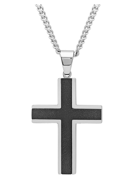 Men'S Stainless Steel Textured Cross Pendant Necklace